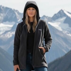 Columbia Womens Black Fleece Hoodie Full Zip Jacket Medium Soft Outdoor Layer